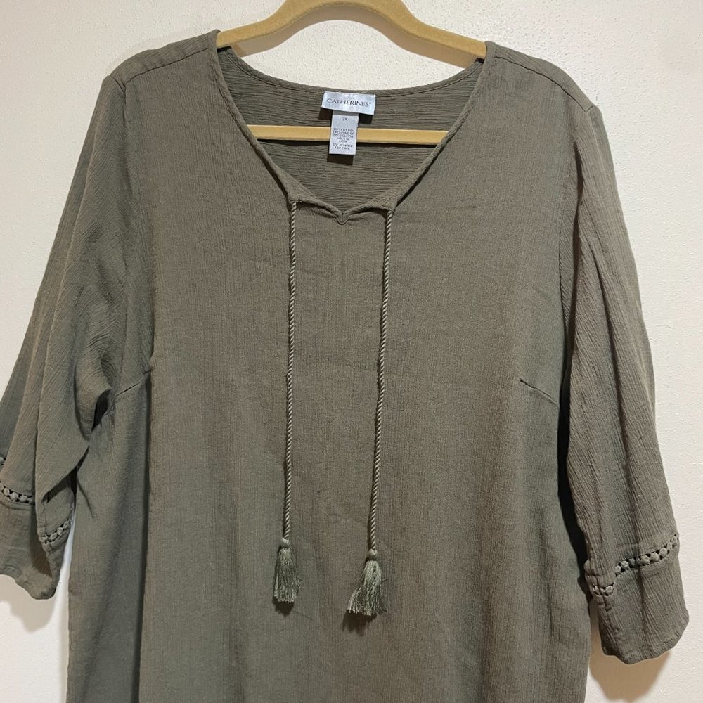 Catherines Green Tassel Boho Blouse Top - Picture 5 of 11
